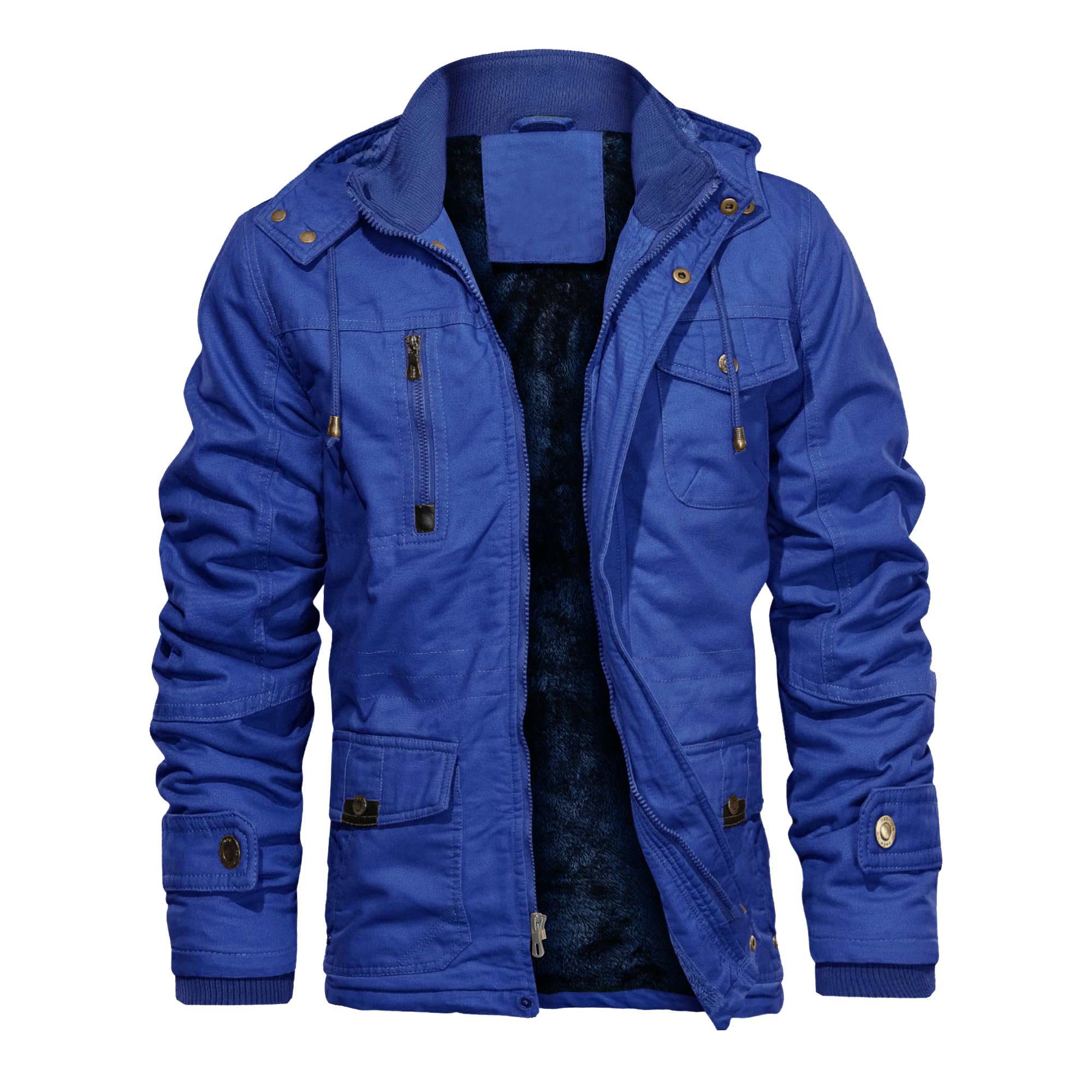 CHEXPEL Men's Thick Winter Jackets with Hood, Fleece Lining, Cotton Military Work Jackets with Cargo Pockets, Outwear